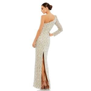 Mac Duggal Shimmering Gold Embellished One Shoulder Asymmetrical Gown Size 4 NWT